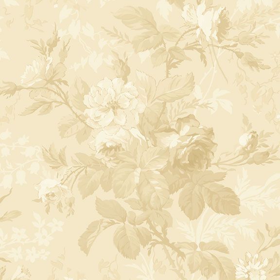 Cream fabric with a monotone floral pattern in off-white and beige. 