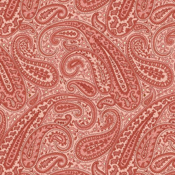 Light salmon fabric with a dark coral paisley design. 