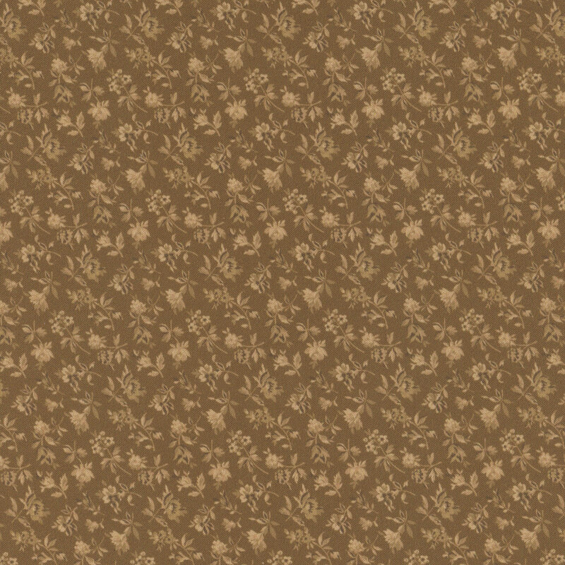 Chestnut brown fabric with a light brown floral calico print.