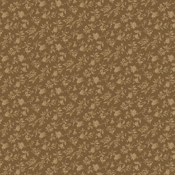 Chestnut brown fabric with a light brown floral calico print.
