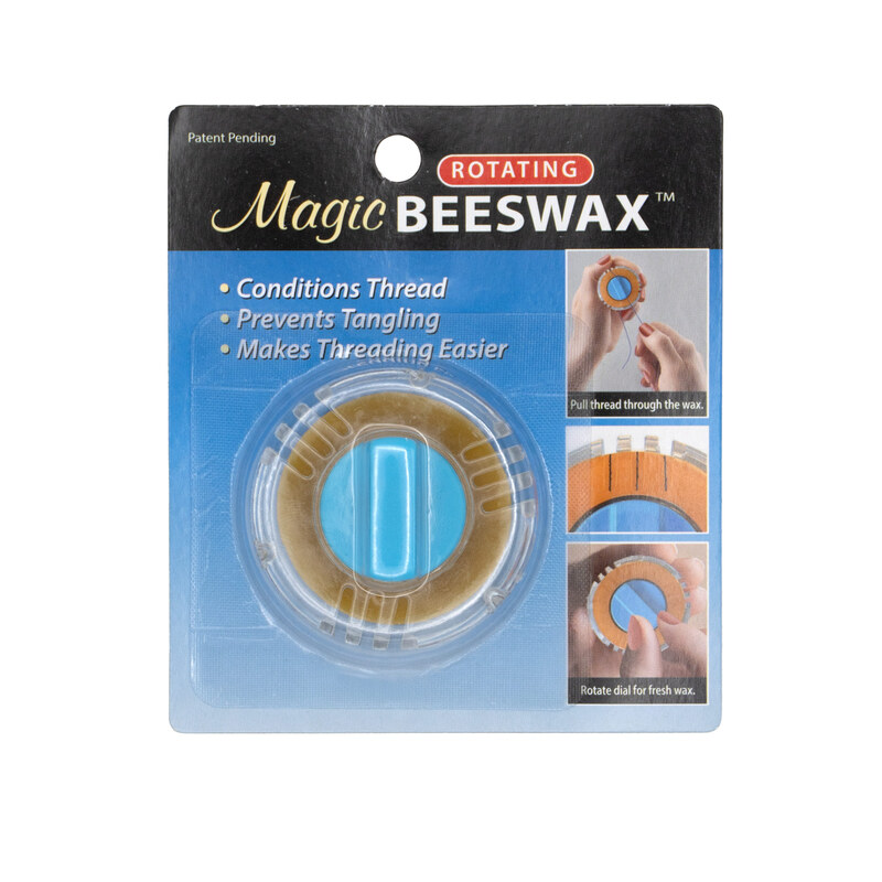 Packaging for Magic Beeswax, including features for conditioning thread and preventing tangles.