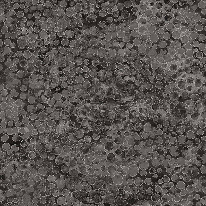 mottled black and slate gray fabric with an abstract paint-splatter effect and silver metallic accents.