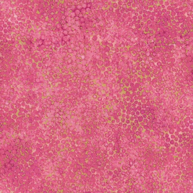 mottled mauve pink fabric featuring a pitted texture pattern and gold metallic accents.