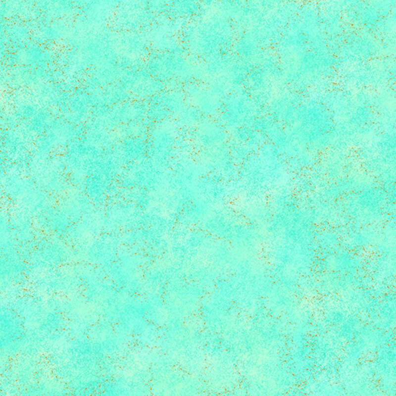 mottled bright aquamarine fabric with gold metallic flakes