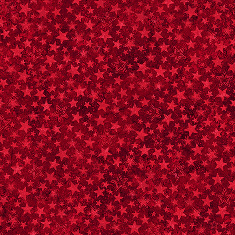 Red textured fabric with a pattern of scattered stars.