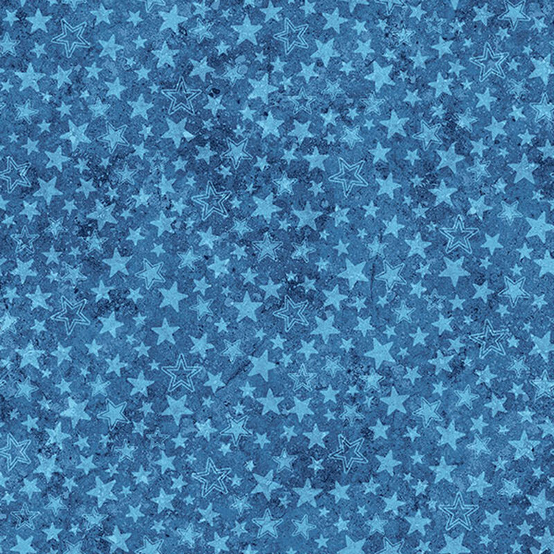 Bright blue textured fabric with a scattered pattern of stars.