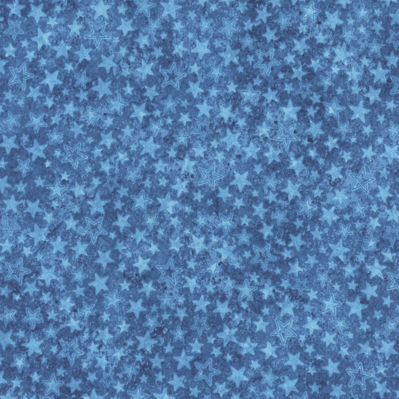 Bright blue textured fabric with a scattered pattern of stars.