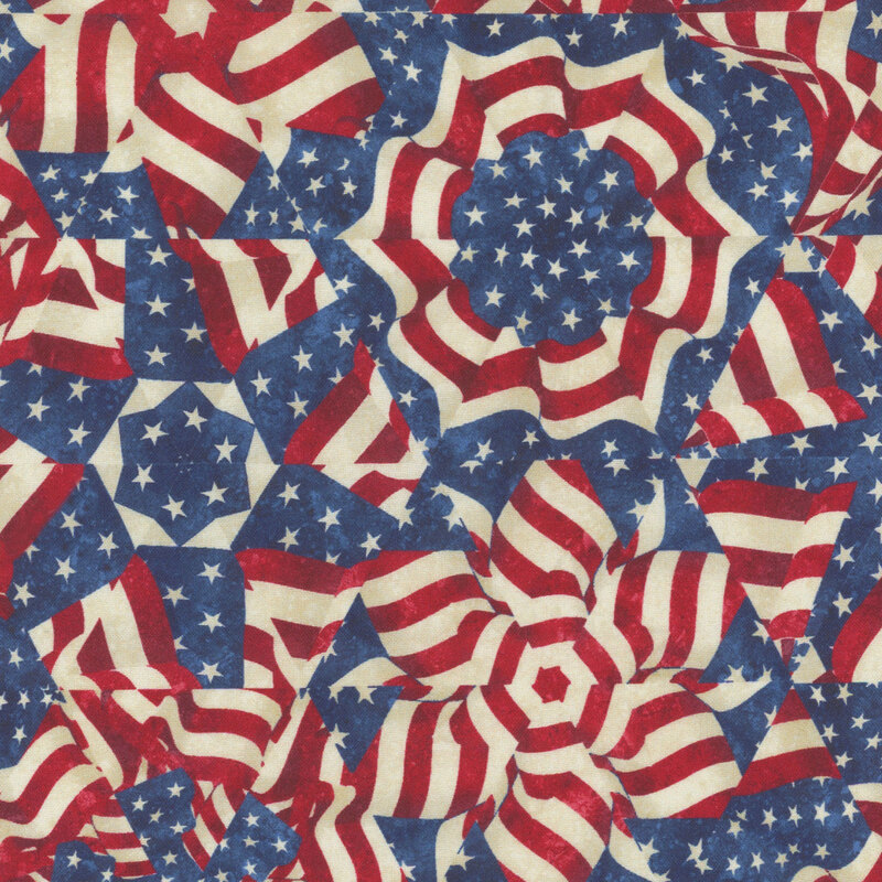 Fabric with a spiral pattern of American flags.