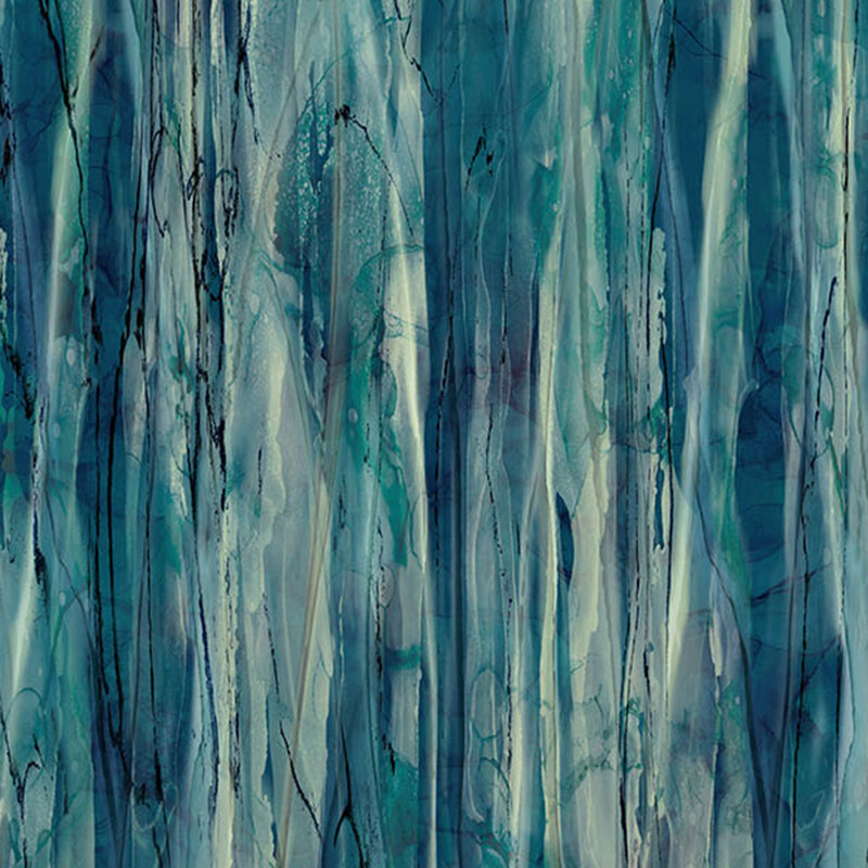 Deep teal brushed watercolor with variegated streaks of bright turquoise, sage green, and black.
