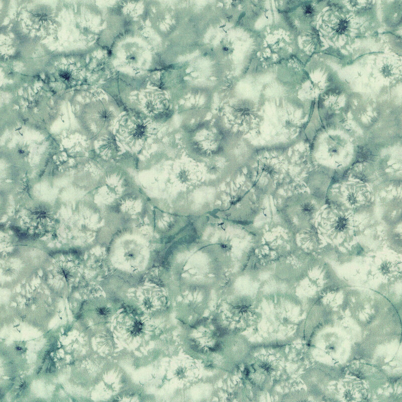 Mottled sage green watercolor dandelion puffs with subtle ivory highlights.