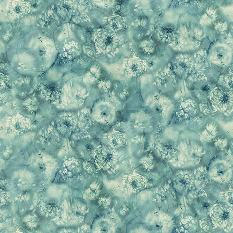 Mottled turquoise watercolor dandelion puffs with subtle off-white highlights.