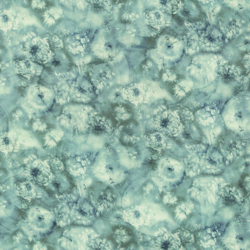 Mottled turquoise watercolor dandelion puffs with subtle off-white highlights.