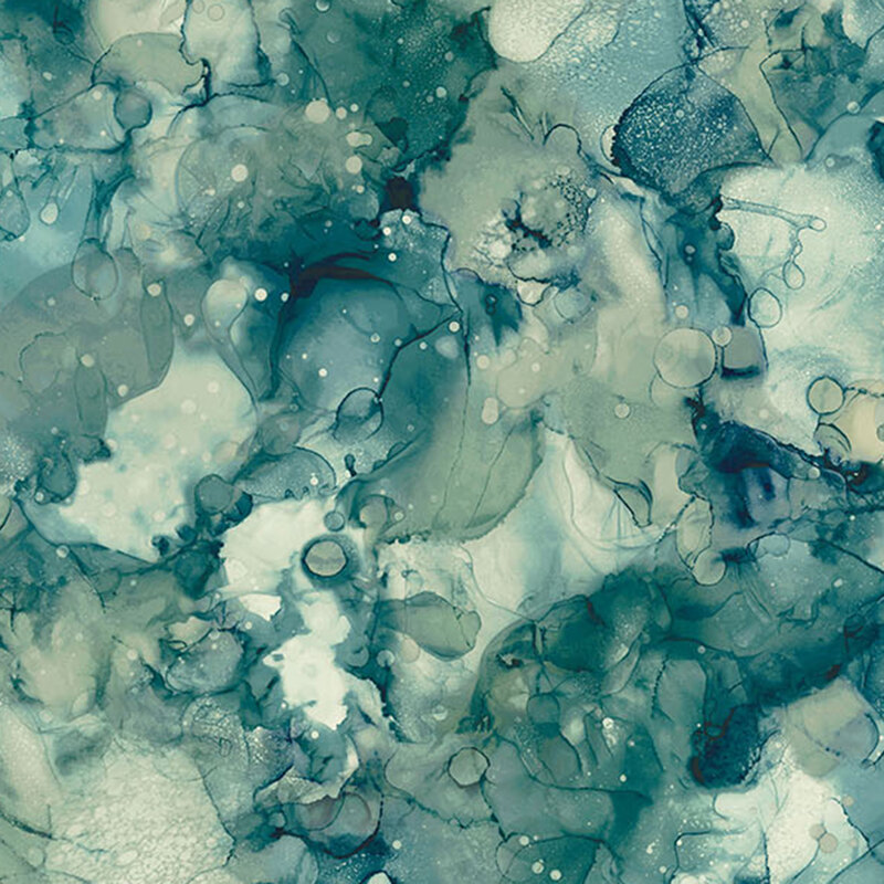 Speckled watercolor fabric with shades of phthalo green, aquamarine, and eucalyptus.