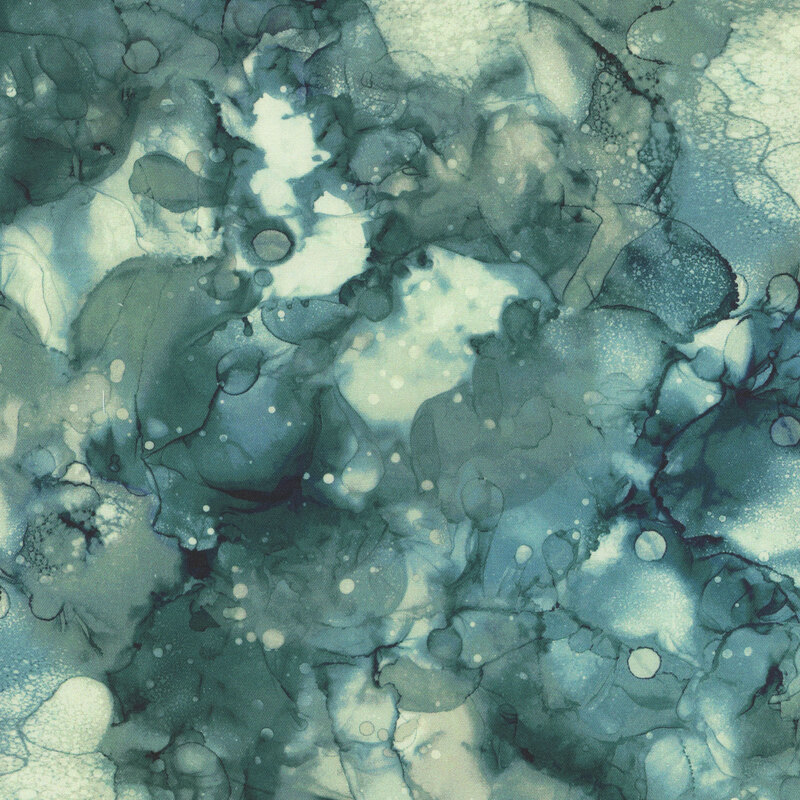 Speckled watercolor fabric with shades of phthalo green, aquamarine, and eucalyptus.