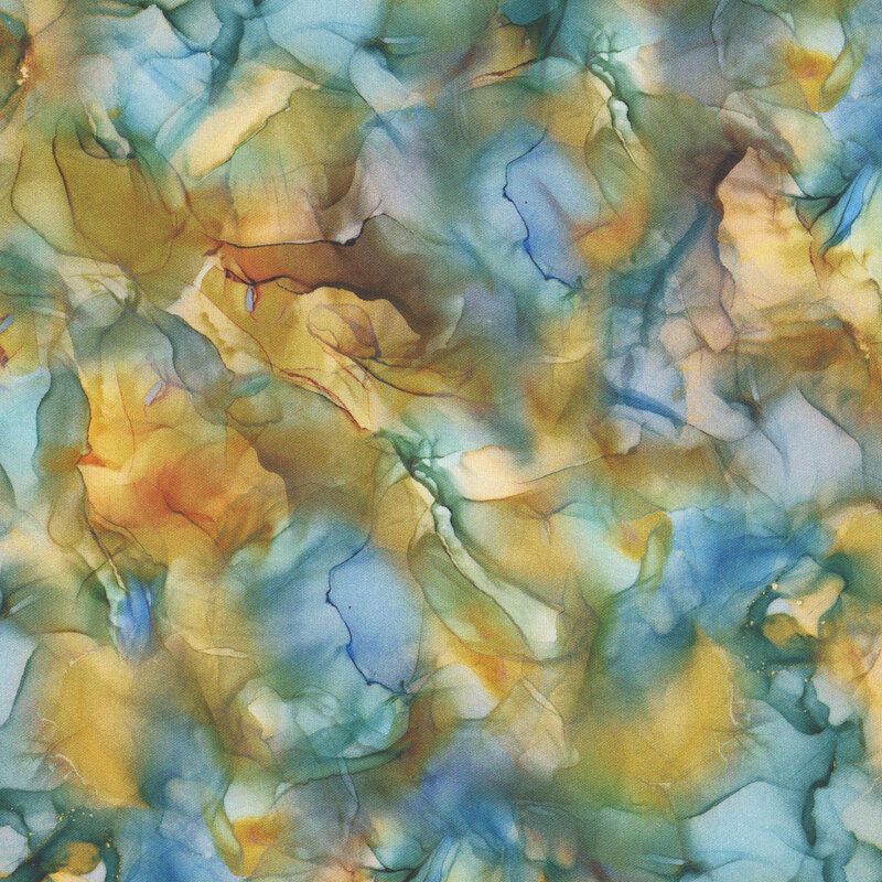 A teal and orange watercolor fabric. 