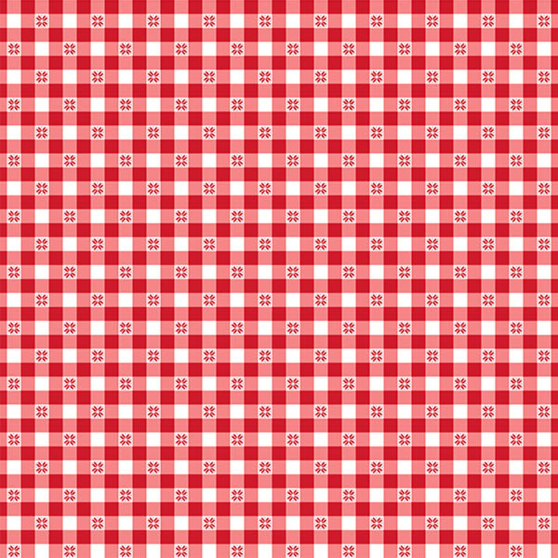 red and white gingham plaid with floral accents