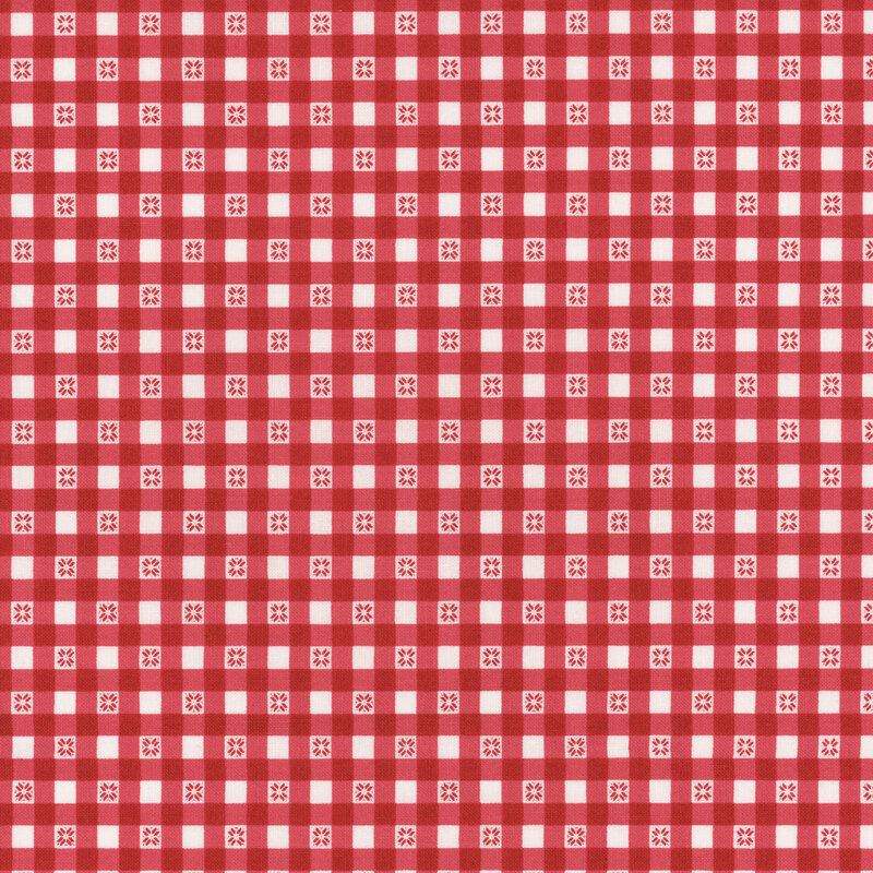 red and white gingham plaid with floral accents
