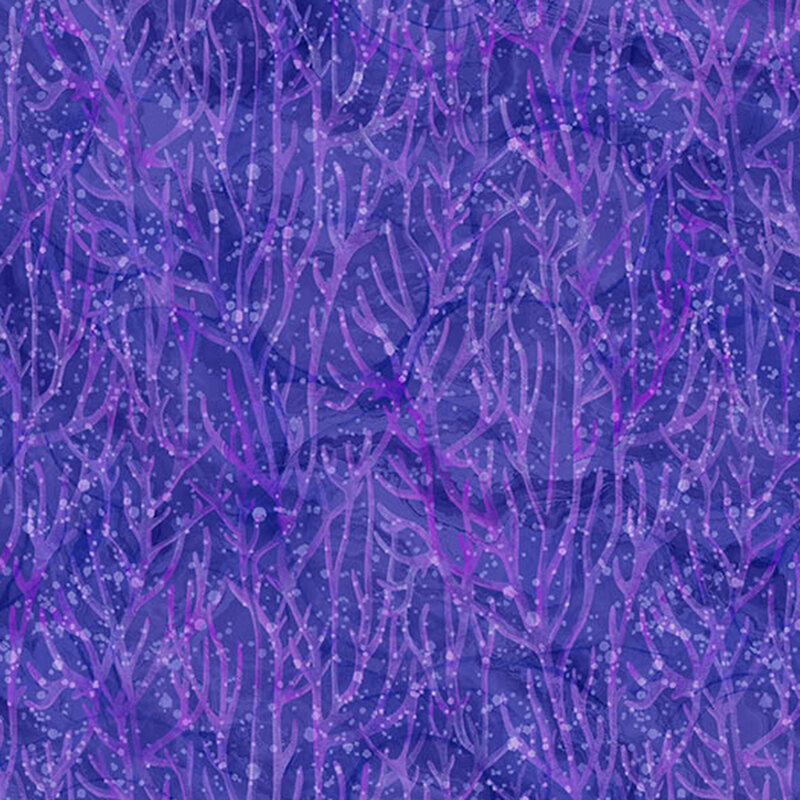 royal purple watercolor fabric featuring royal purple branchy coral and ocean bubbles