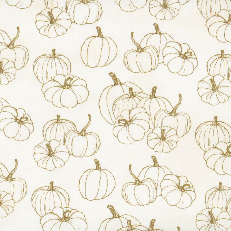 cream fabric featuring brown stylized outlines of pumpkins