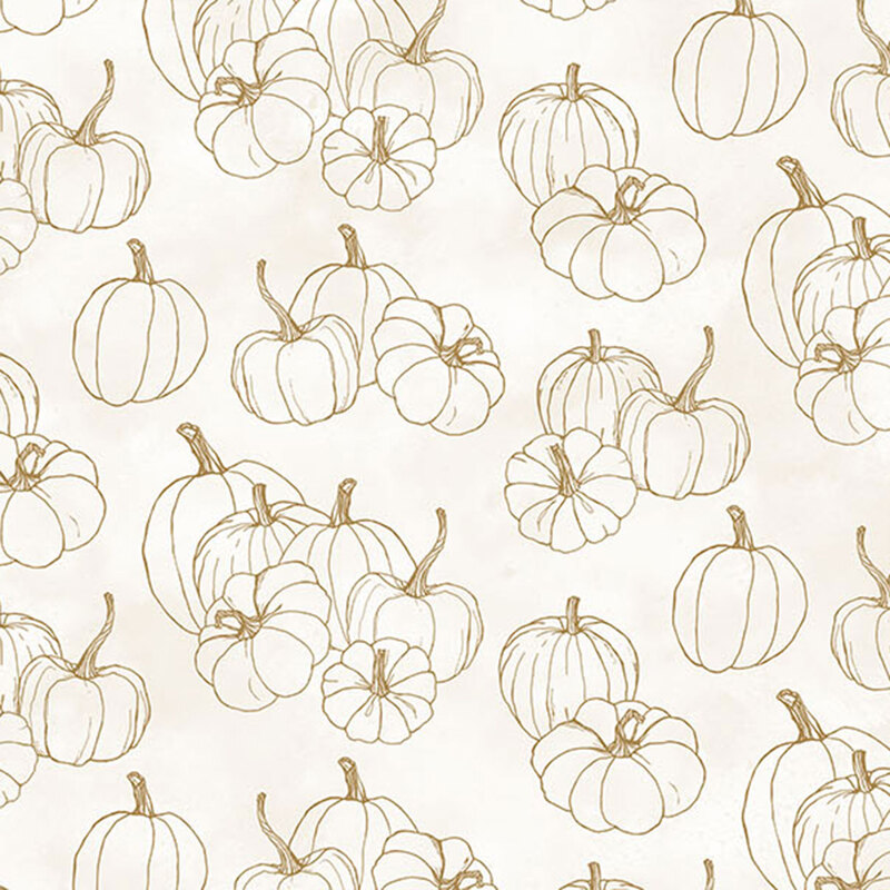 cream fabric featuring brown stylized outlines of pumpkins