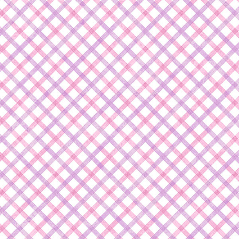 White fabric with pink and purple tight latticework.