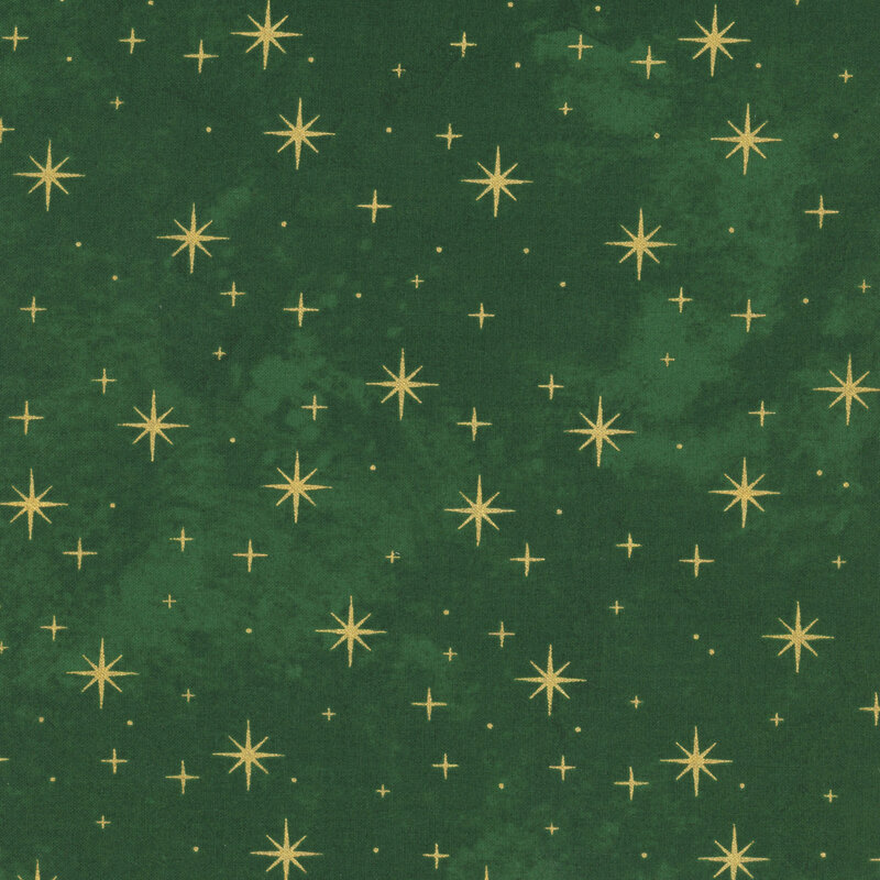 mottled hunter green fabric featuring gold metallic stars