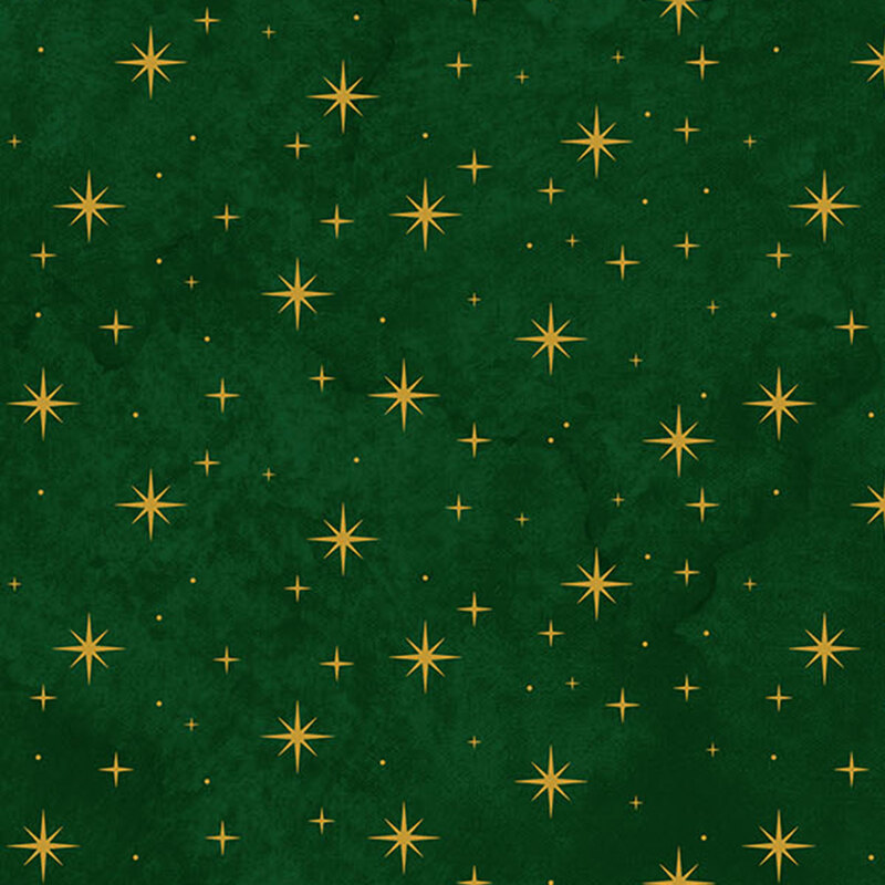 mottled hunter green fabric featuring gold metallic stars
