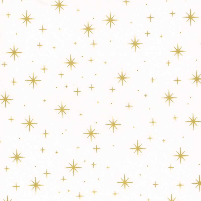 bright white fabric featuring gold metallic stars