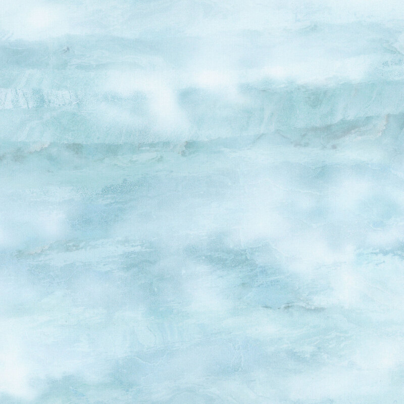 Aquamarine textured fabric with puffy white clouds