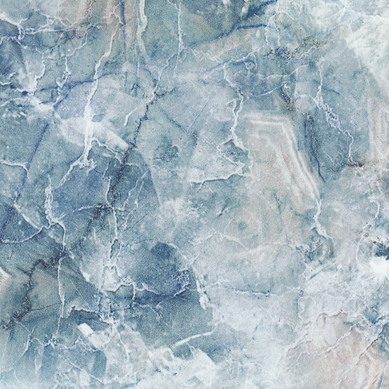 Stone like marble textured fabric with blue, aqua and beige. 