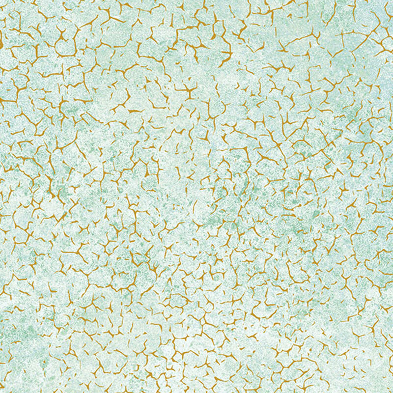 A mottled aquamarine fabric with cracked texture and gold metallic accents