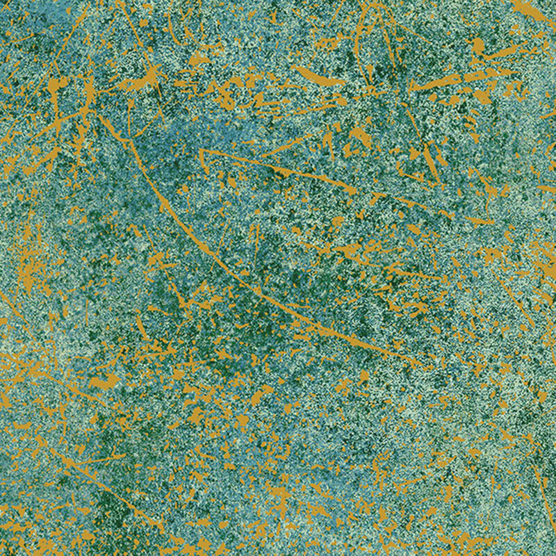 A turquoise fabric with a grungy green texture and gold metallic splattered accents