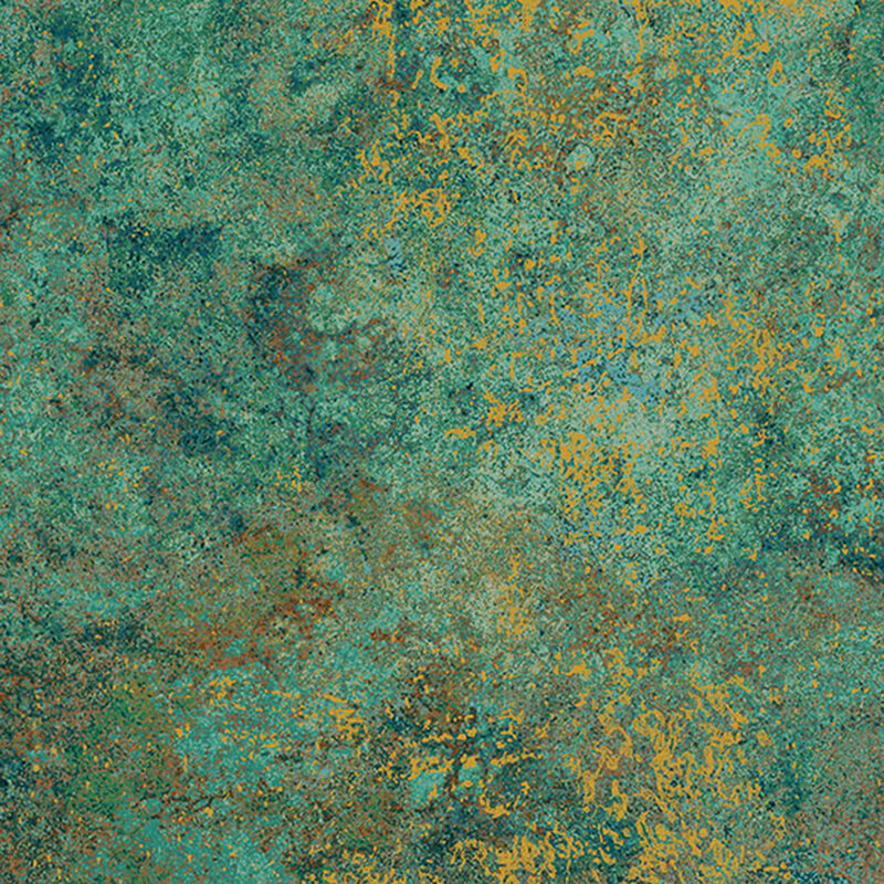 A turquoise fabric with mottled dark teal, brown, and metallic gold accents