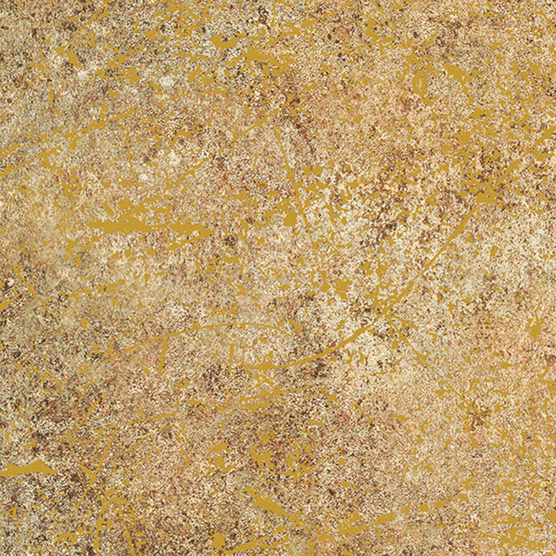 An almond tan fabric with a grungy brown texture and gold metallic splattered accents