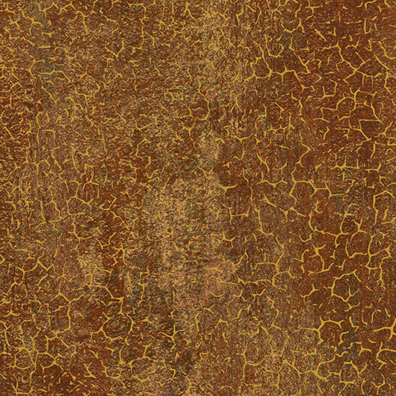 A mottled chestnut brown fabric with cracked texture and gold metallic accents