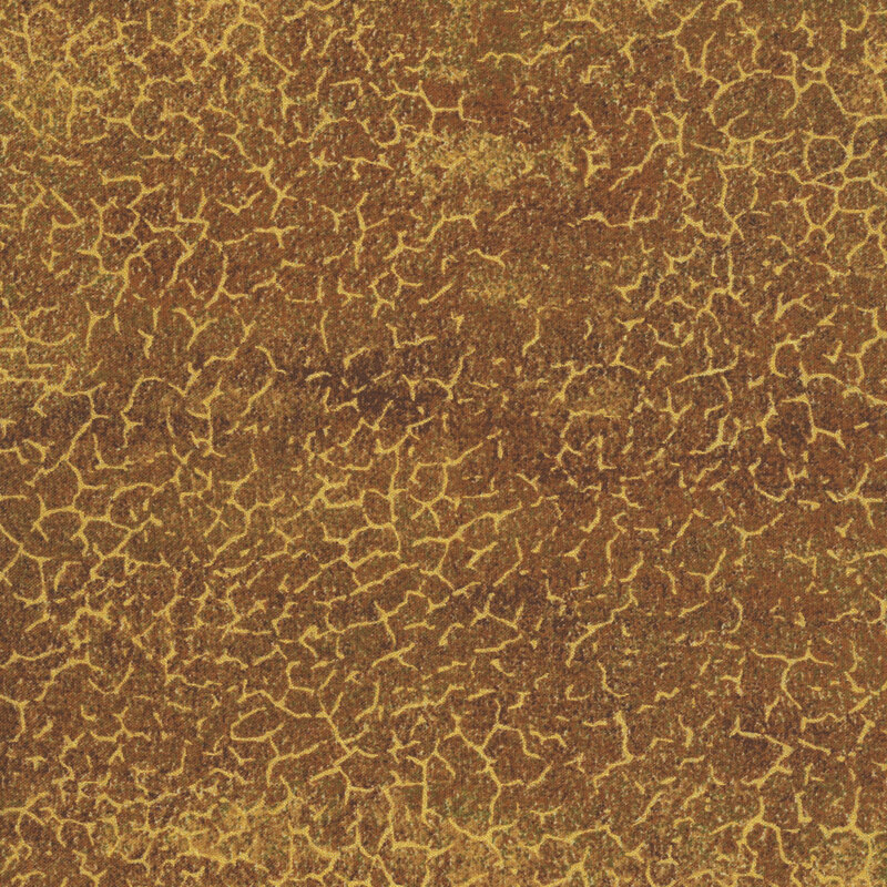 A mottled chestnut brown fabric with cracked texture and gold metallic accents