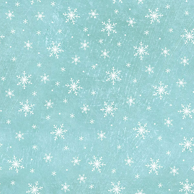 textured icy blue fabric tossed with white snowflakes