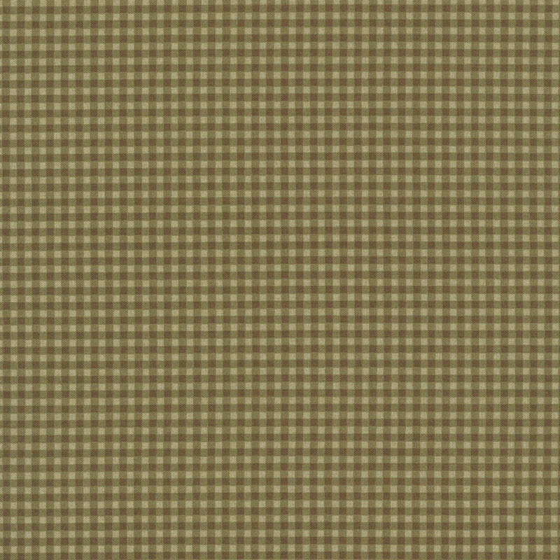 A khaki green fabric with a dark olive gingham design