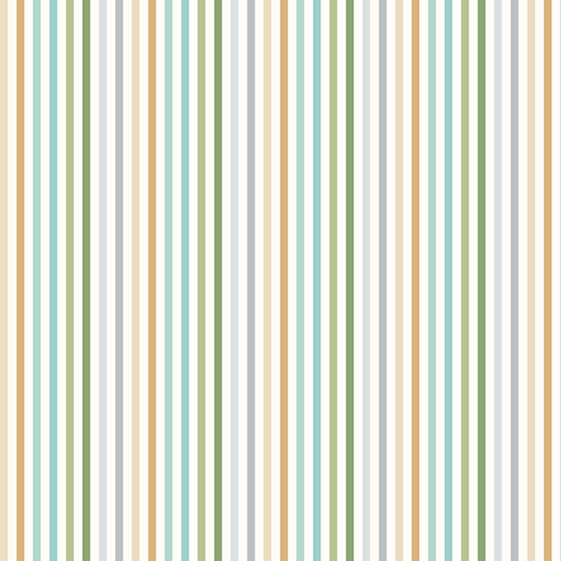 White striped fabric with light green, aqua, tan and gray.
