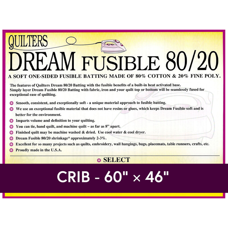 Cover sheet for Quilter's Dream Fusible 80/20 Batting, detailing composition, sizes, and usage instructions.