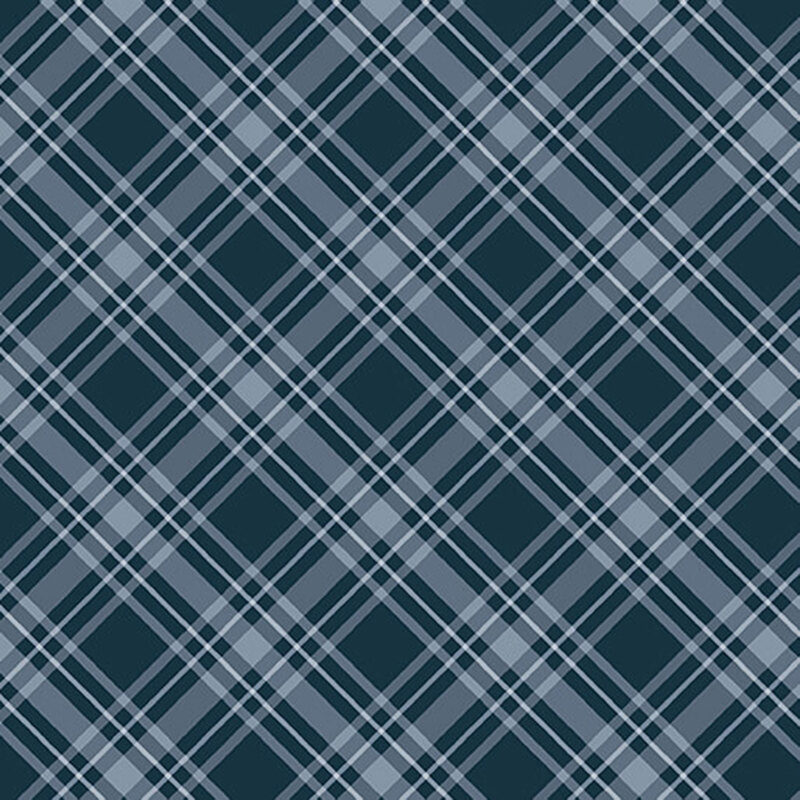 navy blue fabric featuring a sky blue plaid pattern