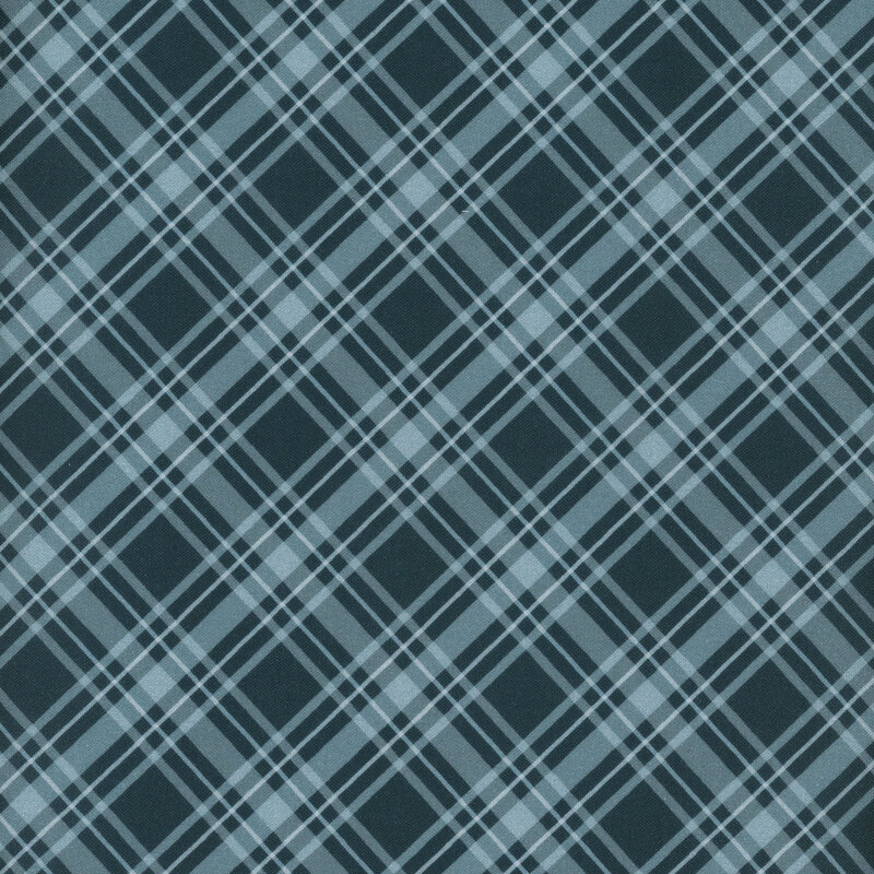 navy blue fabric featuring a sky blue plaid pattern