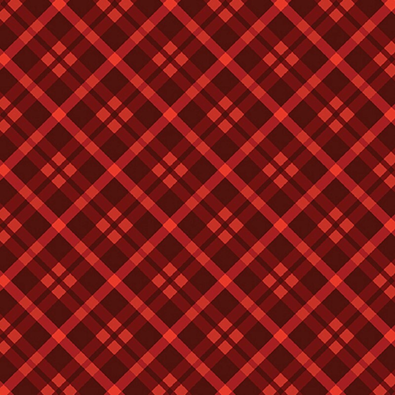 Crimson red diagonal tartan fabric