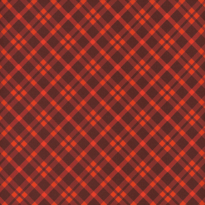 Crimson red diagonal tartan fabric