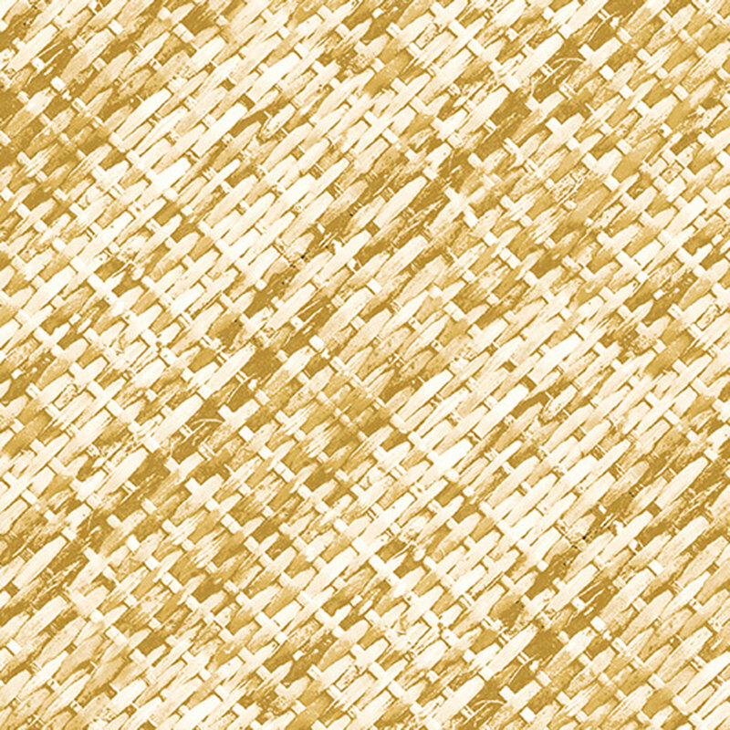 Fabric swatch featuring a wicker basket weave in chiffon yellow tones.