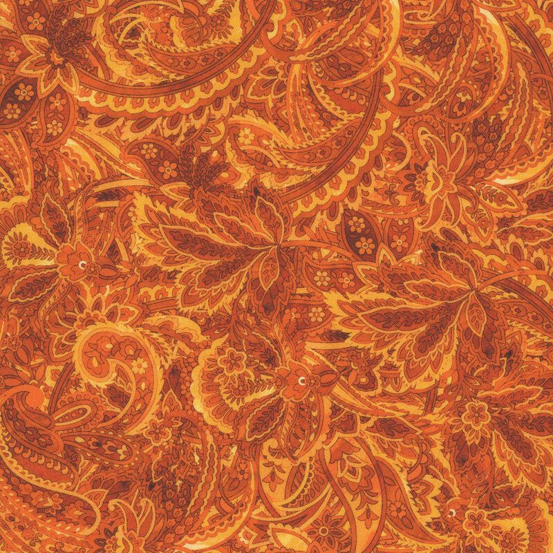 sienna fabric featuring a floral paisley pattern.