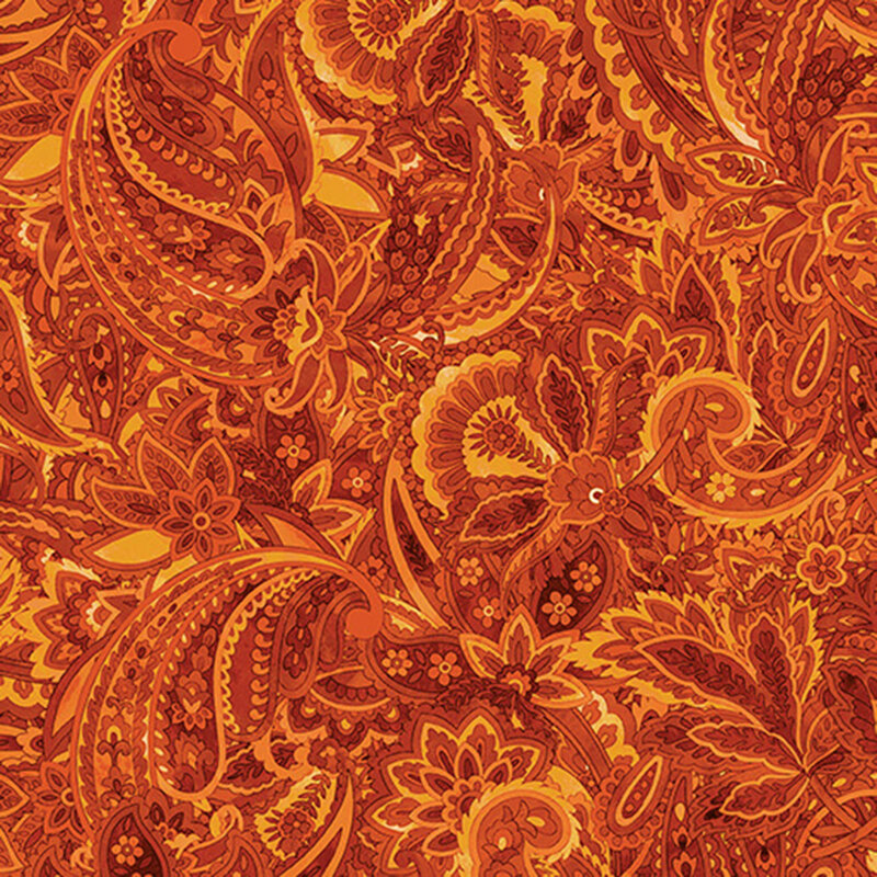 sienna fabric featuring a floral paisley pattern.