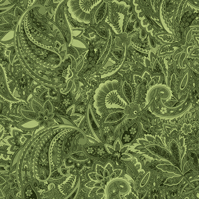 dark sage fabric featuring a floral paisley pattern.