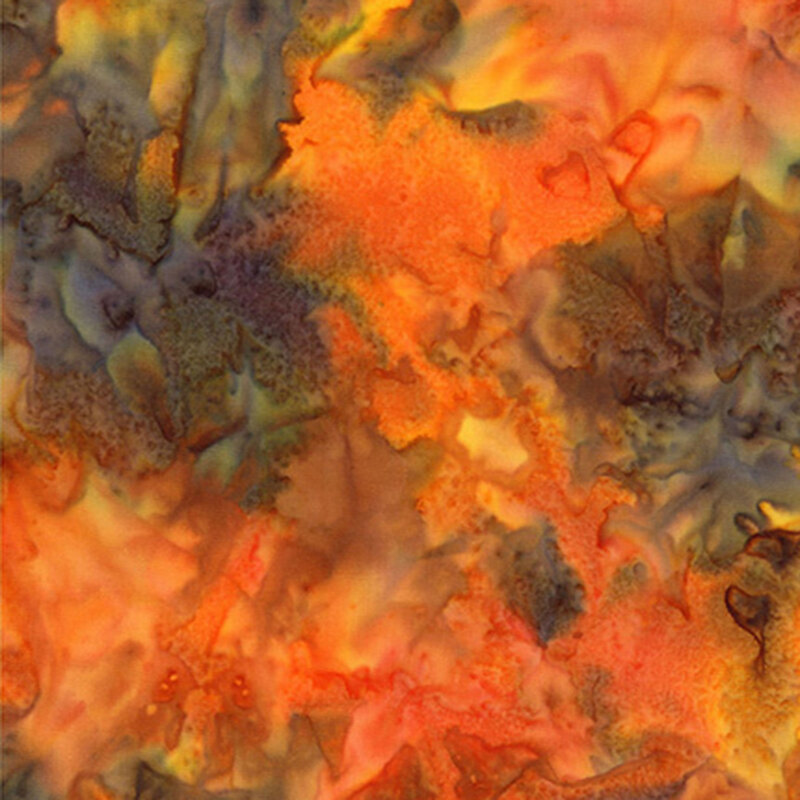 watercolor batik fabric in bright orange and green hues