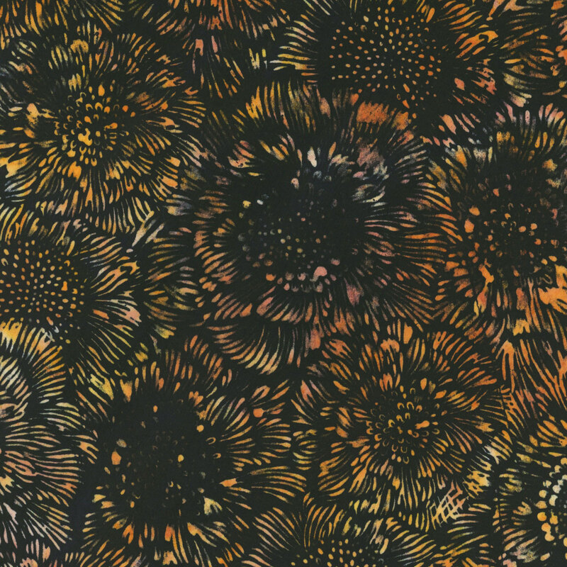 mottled light orange and yellow floral outlines on a black background